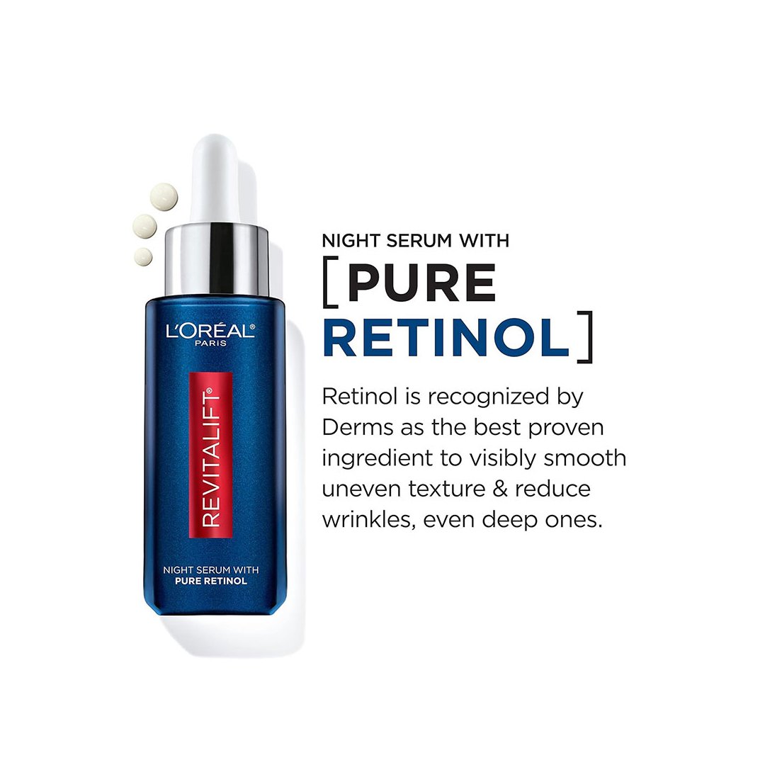loreal lazer renew retinol serum L'Oréal Paris Revitalift Laser Pure 0.2% Retinol Deep Wrinkle Night Serum 30ml - Image 1
