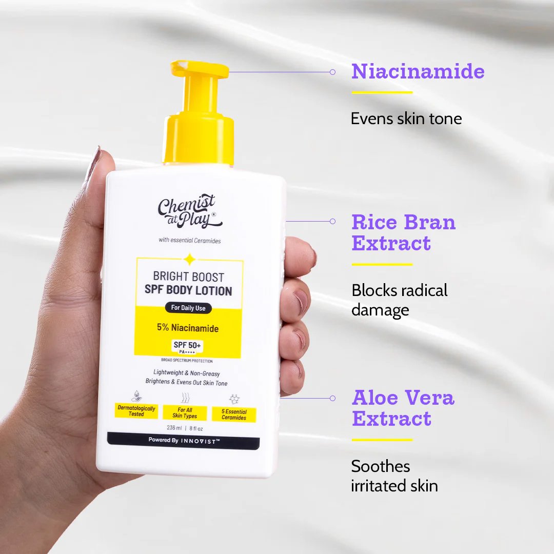 Chemist at Play 5% Niacinamide Bright Boost Body Lotion SPF 50+ PA++++ 236ml Chemist At Play 5% Niacinamide Bright Boost Body Lotion SPF 50+ PA++++ 236ml