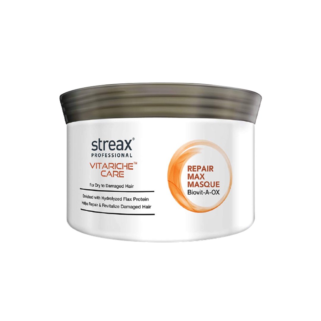 Streax Professional Repair Max Masque for Dry to Damaged Hair 500gm Streax Professional Vitariche Care Repair Max Masque 500g for Deep Hair Repair, Breakage Control and Frizz Reduction