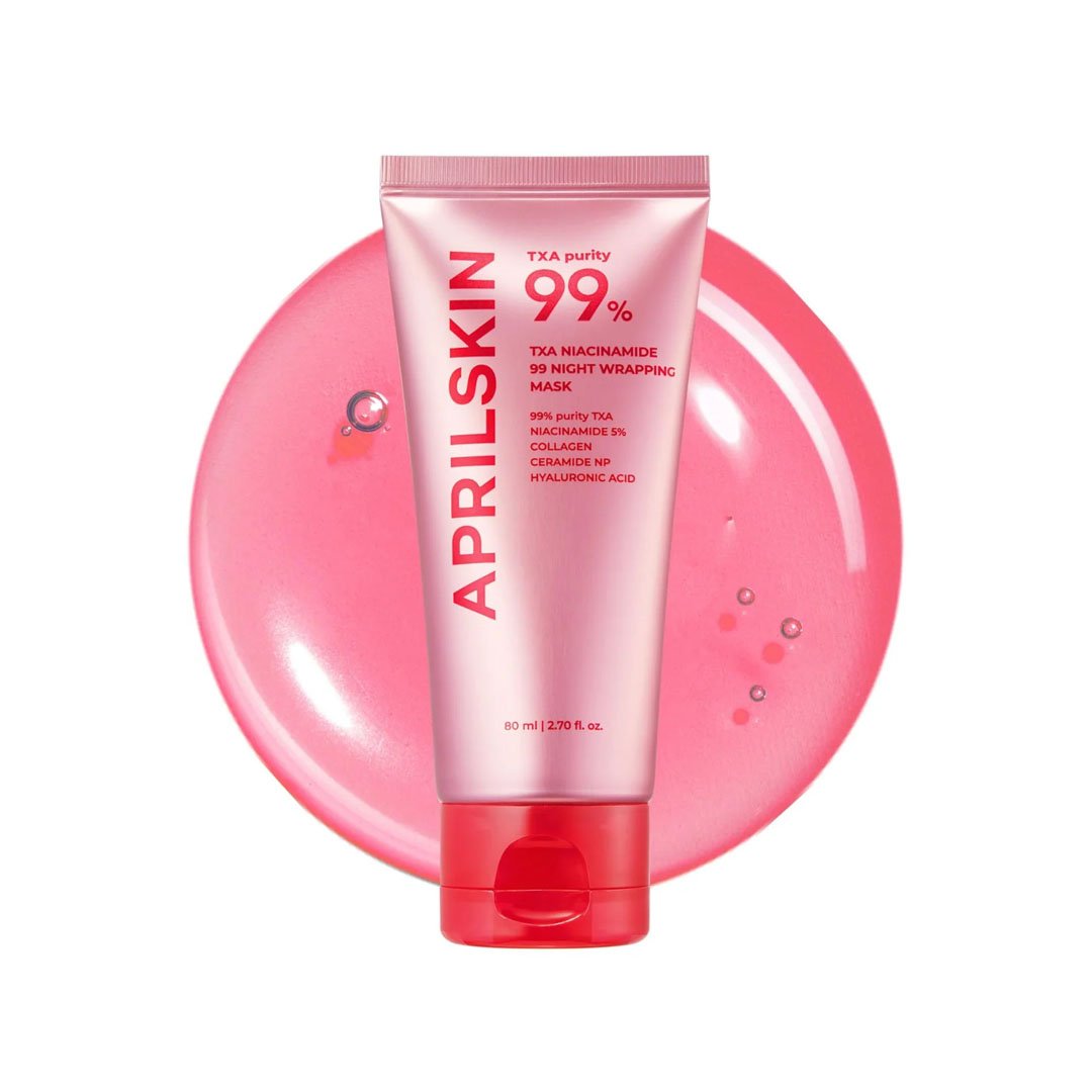 APRILSKIN TXA Night Wrapping Mask Clear Film Peel Off Clear flexible film of APRILSKIN TXA Niacinamide 99 Night Wrapping Mask peeling off face in morning