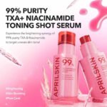 Clear fluid gel texture drop from APRILSKIN TXA Niacinamide Toning Shot 99 Serum dropper