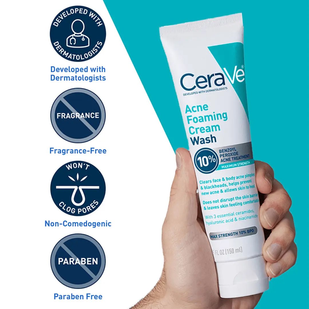 CeraVe Acne Foaming Cleanser 150ml 10% Benzoyl Peroxide CeraVe Acne Foaming Cleanser 150ml with 10% Benzoyl Peroxide for acne-prone and oily skin