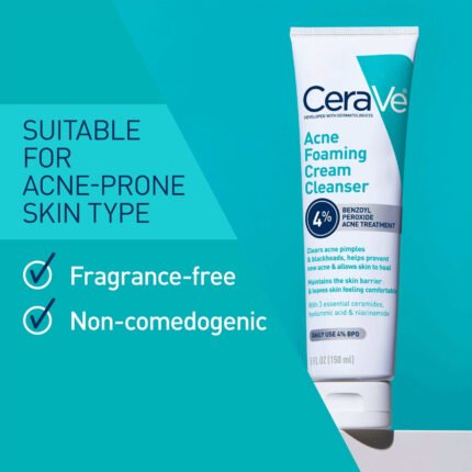 CeraVe Acne Cream Cleanser 4% Benzoyl Peroxide 170ml for acne-prone and oily skin