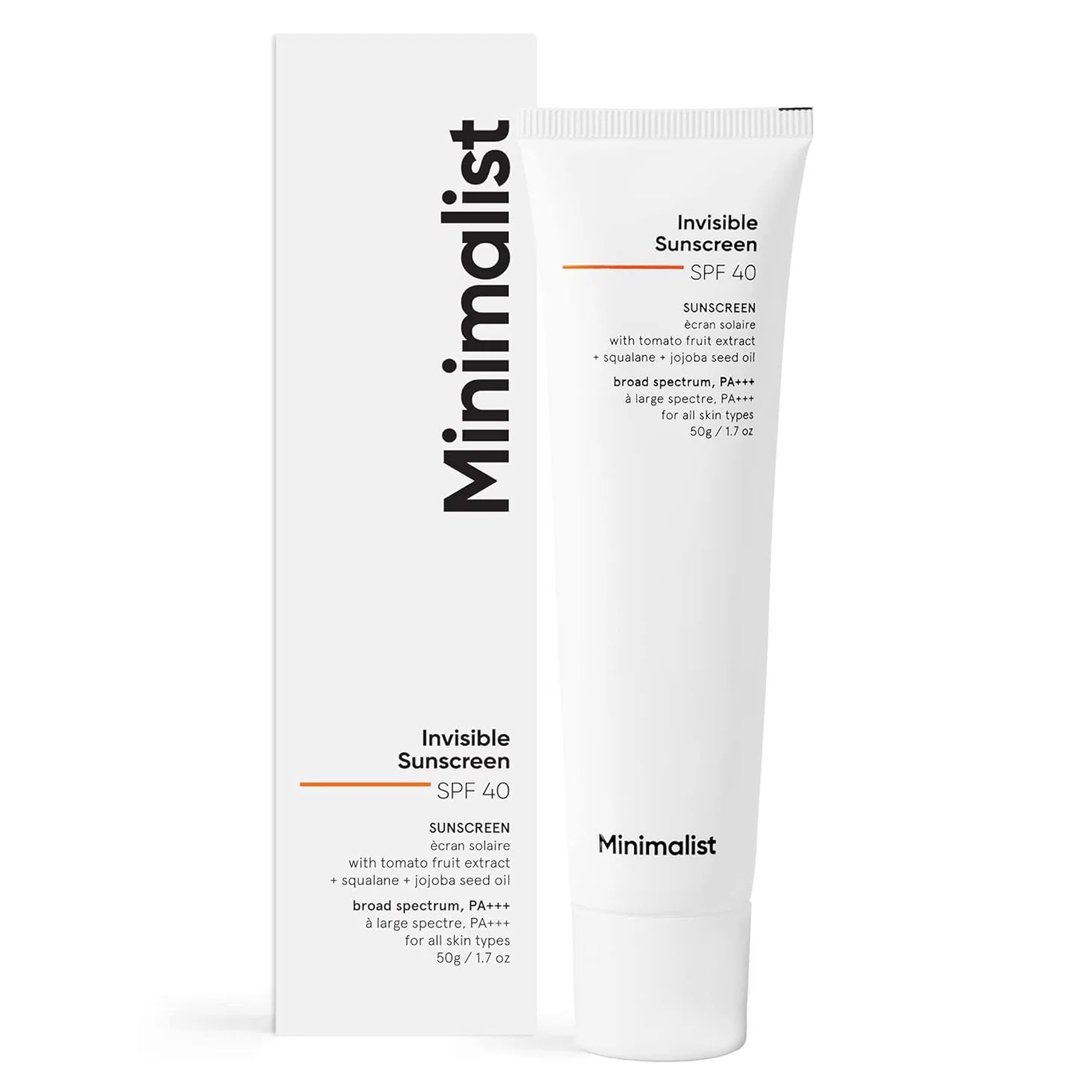 Minimalist Invisible SPF 40 PA+++ Sunscreen 50g Minimalist Invisible SPF 40 PA+++ Sunscreen 50g lightweight gel sunscreen with no white cast