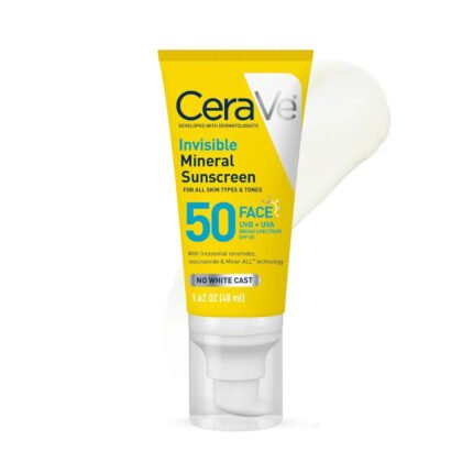CeraVe Invisible Mineral Sunscreen SPF 50 48ml 100% mineral face sunscreen with zinc oxide and ceramides